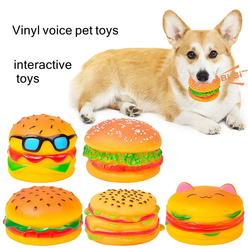 Squeaky Hamburger Dog Toy