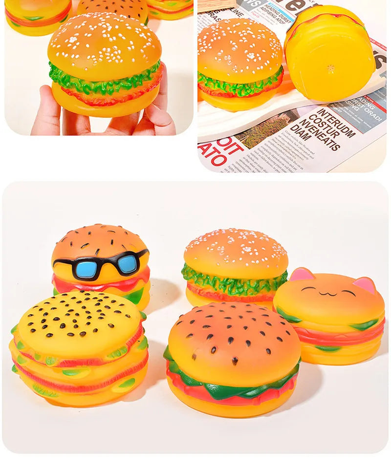 Squeaky Hamburger Dog Toy