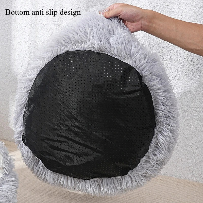 1PC comfortable striped plush pet bed, suitable for cats and dogs,warm,deep sleep round nest,filling,gray,soft,indoor